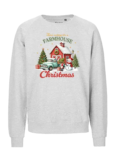 There's nothing like a farmhouse christmas - farmhouse, christmas, barn, snowman, vintage truck, festive, gifts, wreath, winter, holiday spirit - Fairtrade Sweatshirt