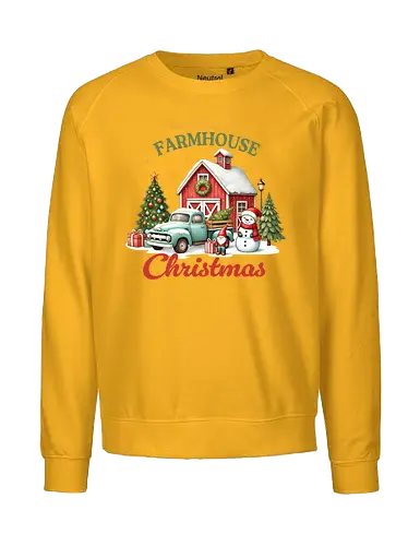 There's nothing like a farmhouse christmas - farmhouse, christmas, barn, snowman, vintage truck, festive, gifts, wreath, winter, holiday spirit - Fairtrade Sweatshirt