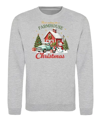There's nothing like a farmhouse christmas - farmhouse, christmas, barn, snowman, vintage truck, festive, gifts, wreath, winter, holiday spirit - Sweatshirt