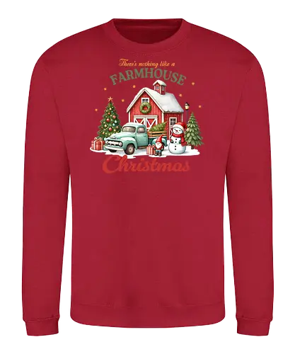 There's nothing like a farmhouse christmas - farmhouse, christmas, barn, snowman, vintage truck, festive, gifts, wreath, winter, holiday spirit - Sweatshirt