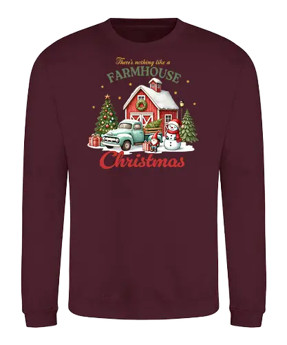 There's nothing like a farmhouse christmas - farmhouse, christmas, barn, snowman, vintage truck, festive, gifts, wreath, winter, holiday spirit - Sweatshirt