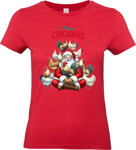 Merry Chickmas - santa claus, chickens, roosters, christmas, festive, holiday, humor, merry chickmas, farmyard, joy - Standard T-Shirt (Frauen)