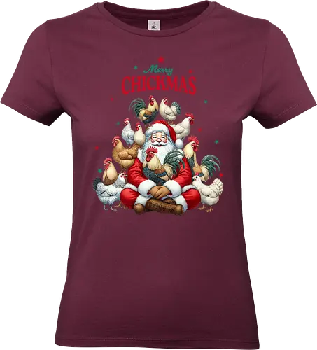 Merry Chickmas - santa claus, chickens, roosters, christmas, festive, holiday, humor, merry chickmas, farmyard, joy - Standard T-Shirt (Frauen)