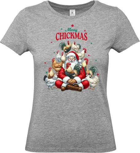Merry Chickmas - santa claus, chickens, roosters, christmas, festive, holiday, humor, merry chickmas, farmyard, joy - Standard T-Shirt (Frauen)