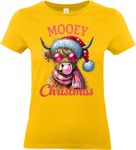 Mooey Christmas - cow, christmas, santa hat, sunglasses, bubblegum, humor, festive, holiday, pink - Standard T-Shirt (Frauen)