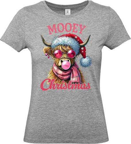 Mooey Christmas - cow, christmas, santa hat, sunglasses, bubblegum, humor, festive, holiday, pink - Standard T-Shirt (Frauen)