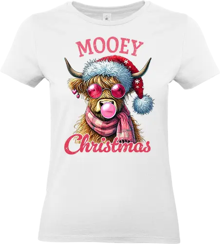 Mooey Christmas - cow, christmas, santa hat, sunglasses, bubblegum, humor, festive, holiday, pink - Standard T-Shirt (Frauen)