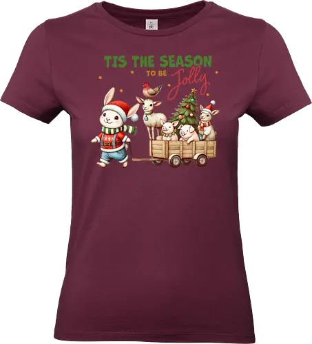 Tis the season to be jolly - festive, christmas, bunny, holiday, cart, animals, cheerful, stars, tree - Standard T-Shirt (Frauen)