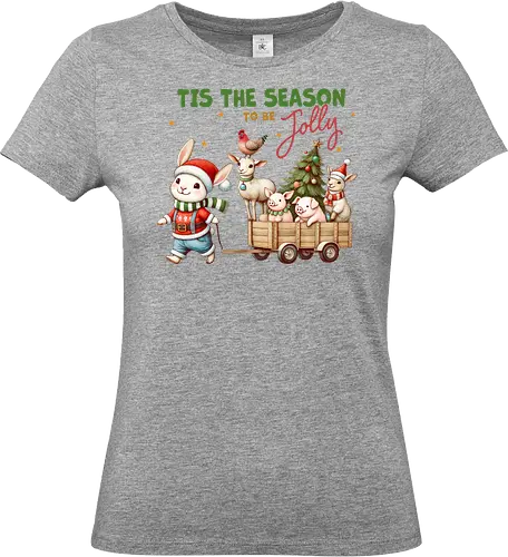 Tis the season to be jolly - festive, christmas, bunny, holiday, cart, animals, cheerful, stars, tree - Standard T-Shirt (Frauen)