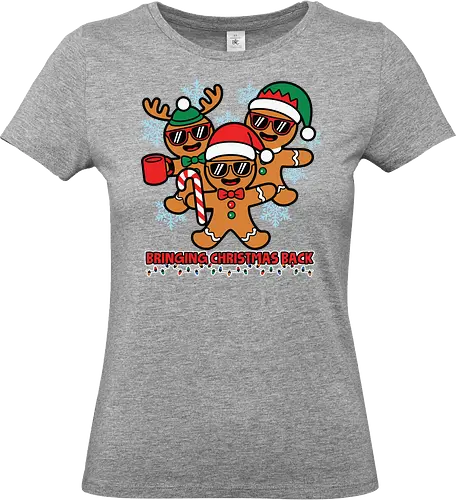 Bringing Christmas Back - gingerbread, christmas, festive, holiday, snowflakes, santa hats, sunglasses, fun, candy cane, mug - Standard T-Shirt (Frauen)