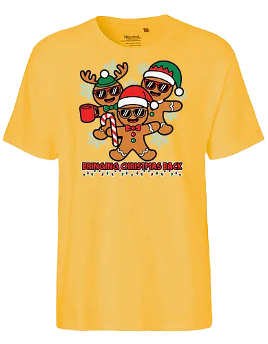 Bringing Christmas Back - gingerbread, christmas, festive, holiday, snowflakes, santa hats, sunglasses, fun, candy cane, mug - Fairtrade T-Shirt