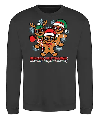 Bringing Christmas Back - gingerbread, christmas, festive, holiday, snowflakes, santa hats, sunglasses, fun, candy cane, mug - Sweatshirt