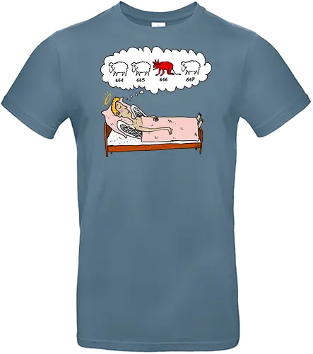 counting sheep - angel, sheep, devil, counting, sleep, dream, humor, bed, halo, thought bubble - Standard T-Shirt