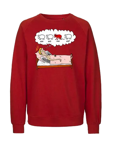 counting sheep - angel, sheep, devil, counting, sleep, dream, humor, bed, halo, thought bubble - Fairtrade Sweatshirt