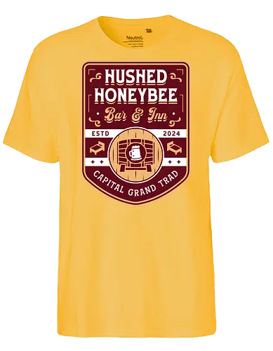Hushed Honeybee Inn Emblem - refantazio, video game, gaming, gamer, strohl, hulkenberg, grius, jrpg, junah, eupha, basilio, louis, grand trad, kingdom of euchronia, gauntlet runner - Fairtrade T-Shirt