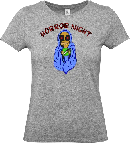 Horror Night (Horrornacht) - Horror, Nacht, Monster, süß, gemütlich, Decke, Filmabend, Serienabend, Tasse, Lieblingsgetränk, Grusel, Horrorfans, Halloween, Couch, Spannung, Abenteuer, Mystik, Film, Serie, Unterhaltung, horror night, horror movie, horror marathon, horror lover - Standard T-Shirt (Frauen)