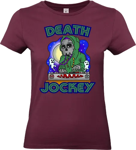 Death-Jockey (Todes-DJ) - DJ, Skelett, Tod, Jenseits, Unterwelt, Grusel, Goth, Halloween, Musik, Horror, Dunkelheit, Creepy, spooky, Retro, Charakter, Kunst, Tanz, Party, Design, unheimlich, death, dj, disc jockey, music, club, clubbing, nightlife, party, goth, gothic - Standard T-Shirt (Frauen)