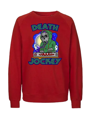 Death-Jockey (Todes-DJ) - DJ, Skelett, Tod, Jenseits, Unterwelt, Grusel, Goth, Halloween, Musik, Horror, Dunkelheit, Creepy, spooky, Retro, Charakter, Kunst, Tanz, Party, Design, unheimlich, death, dj, disc jockey, music, club, clubbing, nightlife, party, goth, gothic - Fairtrade Sweatshirt