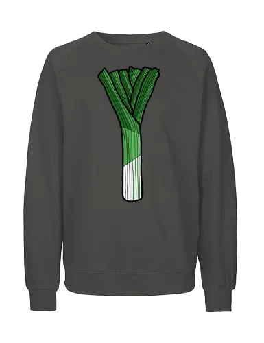 Lauch - lauch, comic, comics, comic style, dünn, schwach, dürr, sport, fitness, gym, gesund, gemüse, obst, grün, schwäche, muskeln, power, proteine, sportstudio, muskeln - Fairtrade Sweatshirt