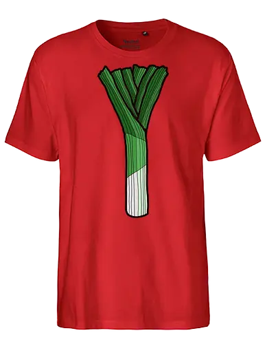 Lauch - lauch, comic, comics, comic style, dünn, schwach, dürr, sport, fitness, gym, gesund, gemüse, obst, grün, schwäche, muskeln, power, proteine, sportstudio, muskeln - Fairtrade T-Shirt