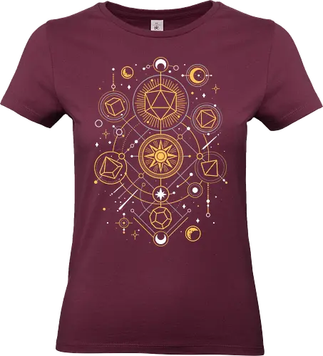 Mystical Dice Chart - d20 dice, roleplayer, rpg gamer, dungeon master, esoteric, mystical, geometric, science, solar system, tabletop, universe, astrology - Standard T-Shirt (Frauen)