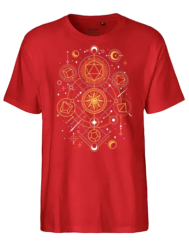 Mystical Dice Chart - d20 dice, roleplayer, rpg gamer, dungeon master, esoteric, mystical, geometric, science, solar system, tabletop, universe, astrology - Fairtrade T-Shirt