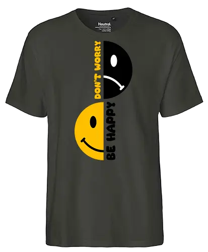 Don't Worry, Be Happy Now!!! - happy, smile, music, funny, pop, funny quote, funny sayings, geek, humor, ian curtis, joke, Music, meme, new order, parody, post punk, unknown pleasures, vintage - Fairtrade T-Shirt