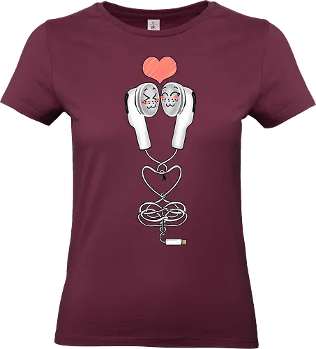 Earbuds Tangled In Love (Verliebte verknotete Ohrhörer) - Ohrhörer, Liebe, valentine's day, Kawaii, Musik, Retro, Y2K, Nostalgie, Paar, Mode, niedlich, Herz, romantisch, Geschenk, Design, Anime, Hörgenuss, Stil, Kabel, Valentinstag, Verbundenheit, Kopfhörer, Headphone, Earbuds, Love, Couple, Music - Standard T-Shirt (Frauen)