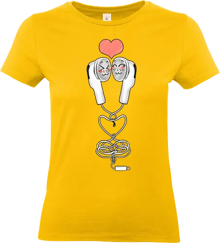 Earbuds Tangled In Love (Verliebte verknotete Ohrhörer) - Ohrhörer, Liebe, valentine's day, Kawaii, Musik, Retro, Y2K, Nostalgie, Paar, Mode, niedlich, Herz, romantisch, Geschenk, Design, Anime, Hörgenuss, Stil, Kabel, Valentinstag, Verbundenheit, Kopfhörer, Headphone, Earbuds, Love, Couple, Music - Standard T-Shirt (Frauen)