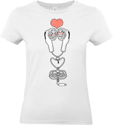 Earbuds Tangled In Love (Verliebte verknotete Ohrhörer) - Ohrhörer, Liebe, valentine's day, Kawaii, Musik, Retro, Y2K, Nostalgie, Paar, Mode, niedlich, Herz, romantisch, Geschenk, Design, Anime, Hörgenuss, Stil, Kabel, Valentinstag, Verbundenheit, Kopfhörer, Headphone, Earbuds, Love, Couple, Music - Standard T-Shirt (Frauen)