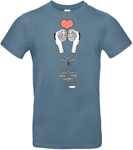 Earbuds Tangled In Love (Verliebte verknotete Ohrhörer) - Ohrhörer, Liebe, valentine's day, Kawaii, Musik, Retro, Y2K, Nostalgie, Paar, Mode, niedlich, Herz, romantisch, Geschenk, Design, Anime, Hörgenuss, Stil, Kabel, Valentinstag, Verbundenheit, Kopfhörer, Headphone, Earbuds, Love, Couple, Music - Standard T-Shirt