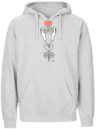 Earbuds Tangled In Love (Verliebte verknotete Ohrhörer) - Ohrhörer, Liebe, valentine's day, Kawaii, Musik, Retro, Y2K, Nostalgie, Paar, Mode, niedlich, Herz, romantisch, Geschenk, Design, Anime, Hörgenuss, Stil, Kabel, Valentinstag, Verbundenheit, Kopfhörer, Headphone, Earbuds, Love, Couple, Music - Fairtrade Hoodie