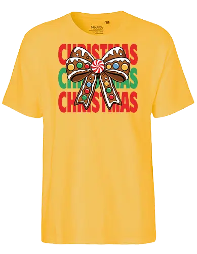 CHRISTMAS - gingerbread, bow, christmas, candy, peppermint, festive, holiday, colorful, design, decorative - Fairtrade T-Shirt