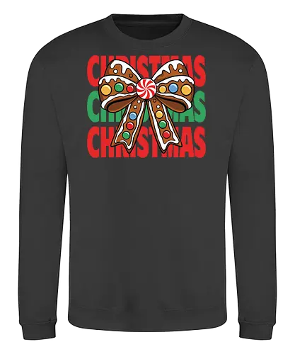 CHRISTMAS - gingerbread, bow, christmas, candy, peppermint, festive, holiday, colorful, design, decorative - Sweatshirt