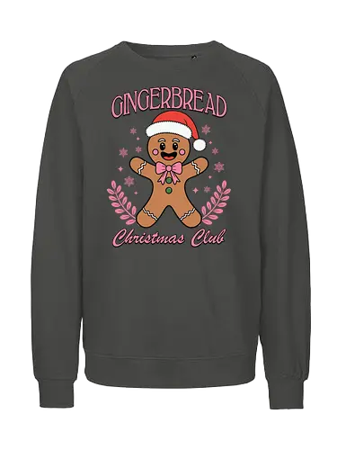 Gingerbread Christmas Club - gingerbread man, santa hat, christmas, festive, holiday, smile, snowflakes, club, leaves - Fairtrade Sweatshirt