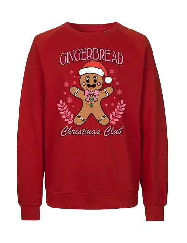 Gingerbread Christmas Club - gingerbread man, santa hat, christmas, festive, holiday, smile, snowflakes, club, leaves - Fairtrade Sweatshirt