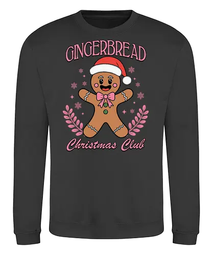 Gingerbread Christmas Club - gingerbread man, santa hat, christmas, festive, holiday, smile, snowflakes, club, leaves - Sweatshirt