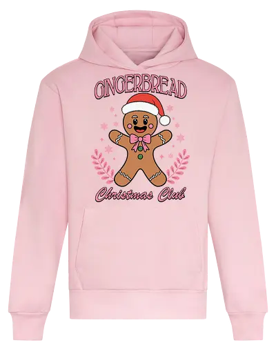 Gingerbread Christmas Club - gingerbread man, santa hat, christmas, festive, holiday, smile, snowflakes, club, leaves - Heavyweight Hoodie