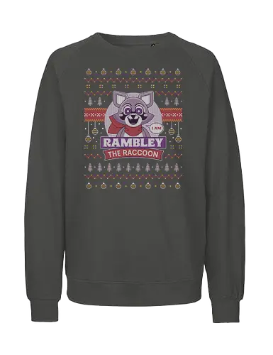 Rambley Raccoon Ugly Sweater - indigo, rambley the raccoon, mascot, cute, kawaii, horror, terror, survival, christmas, video games, gaming, gamer, finley sea serpent, lloyd lion, mollie macaw - Fairtrade Sweatshirt