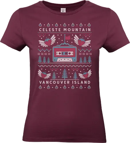Celeste Mountain Ugly Sweater - celeste, celeste game, madeline, strawberry, strawberries, gaming, gamer, celeste mountain, video game, video games, videogame, videogames, indie, indie game, christmas, xmas, ugly christmas sweater - Standard T-Shirt (Frauen)