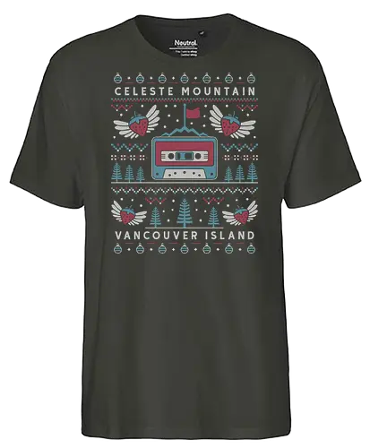Celeste Mountain Ugly Sweater - celeste, celeste game, madeline, strawberry, strawberries, gaming, gamer, celeste mountain, video game, video games, videogame, videogames, indie, indie game, christmas, xmas, ugly christmas sweater - Fairtrade T-Shirt