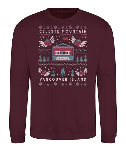 Celeste Mountain Ugly Sweater - celeste, celeste game, madeline, strawberry, strawberries, gaming, gamer, celeste mountain, video game, video games, videogame, videogames, indie, indie game, christmas, xmas, ugly christmas sweater - Sweatshirt