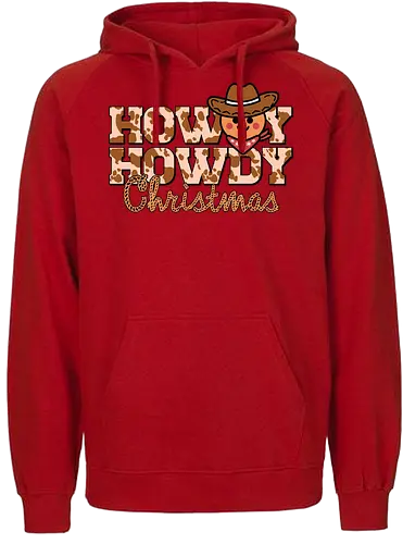 Howdy Howdy Christmas - cowboy, christmas, western, emoji, hat, bandana, festive, cute - Fairtrade Hoodie