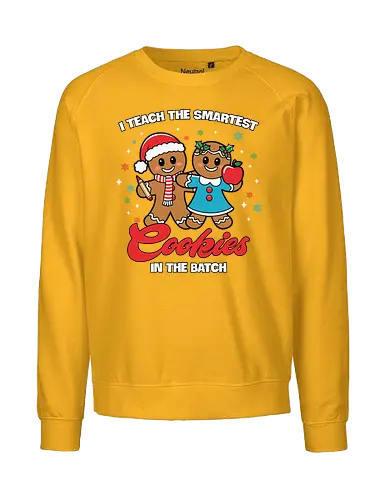 I teach the smartest cookies in the batch - gingerbread, holiday, festive, santa hat, apple, cookies, teaching, christmas, cartoon, humor - Fairtrade Sweatshirt