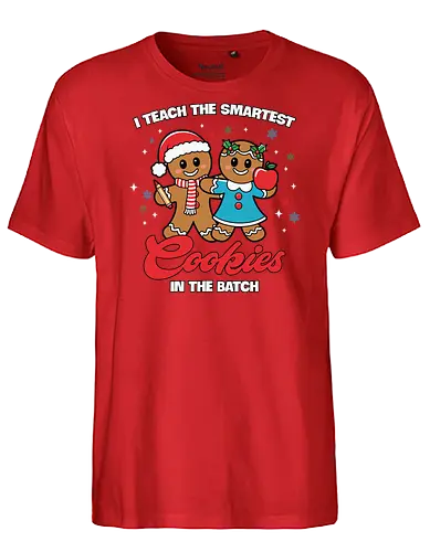 I teach the smartest cookies in the batch - gingerbread, holiday, festive, santa hat, apple, cookies, teaching, christmas, cartoon, humor - Fairtrade T-Shirt