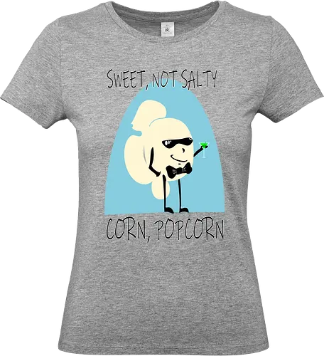 Sweet, Not Salty - Corn, Popcorn (Süß, nicht salzig) - Popcorn, süß, salzig, Mais, Kino, lustig, Humor, Spruch, Filmabend, Parodie, Snack, Cartoon, Essen, witzig, Retro, Zitat, Geschmack, Foodie, kreativ, Spaß, sweet, cinema, movie, 007, parody, james bond - Standard T-Shirt (Frauen)