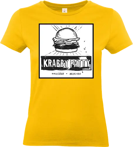 Wholesome Delicious (Herzhaft und köstlich) - Burger, Pop-Art, Kunst, Kultur, ikonisch, köstlich, minimalistisch, Design, Retro, Fastfood, Illustration, kreativ, Stil, Künstler, lecker, Snack, Essen, modern, Grafik, Inspiration, pop culture, sponge, nautical, ocean, water, krabby, bob, andy, warhol, hamburger, minimalistic, black and white - Standard T-Shirt (Frauen)