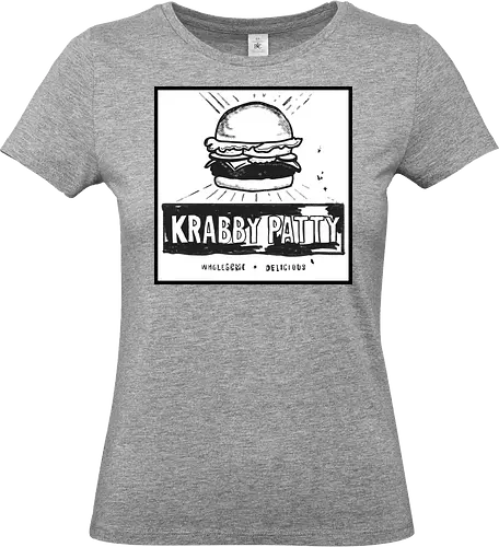 Wholesome Delicious (Herzhaft und köstlich) - Burger, Pop-Art, Kunst, Kultur, ikonisch, köstlich, minimalistisch, Design, Retro, Fastfood, Illustration, kreativ, Stil, Künstler, lecker, Snack, Essen, modern, Grafik, Inspiration, pop culture, sponge, nautical, ocean, water, krabby, bob, andy, warhol, hamburger, minimalistic, black and white - Standard T-Shirt (Frauen)