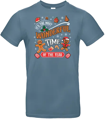It's the Most Wonderful Time of the Year - holiday, christmas, gingerbread, festive, snowflakes, decorations, celebration, cheerful, winter, typography - Standard T-Shirt