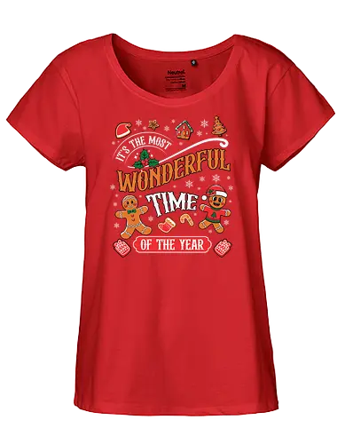 It's the Most Wonderful Time of the Year - holiday, christmas, gingerbread, festive, snowflakes, decorations, celebration, cheerful, winter, typography - Fairtrade Girl Shirt